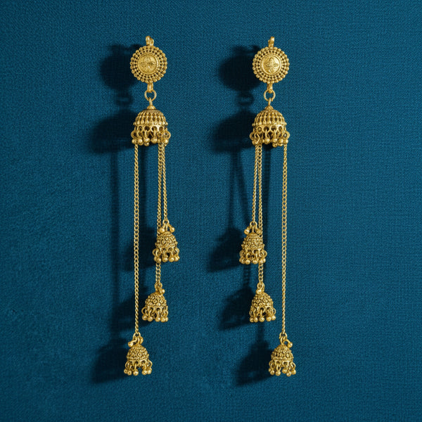 228461 Antique Jhumki With Gold Plating