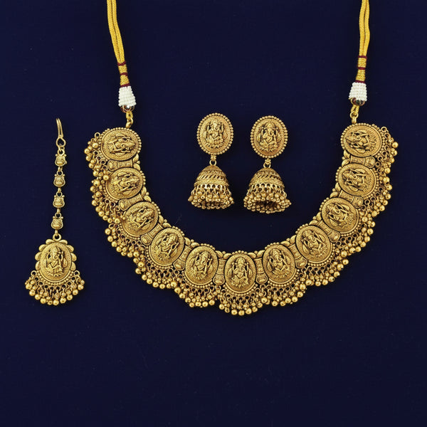 228500 Antique Temple Necklace Set With Matte Gold Plating