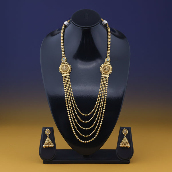 228501 Antique Temple Necklace Set With Matte Gold Plating
