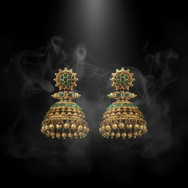 228534 Antique Jhumki With Matte Gold Plating