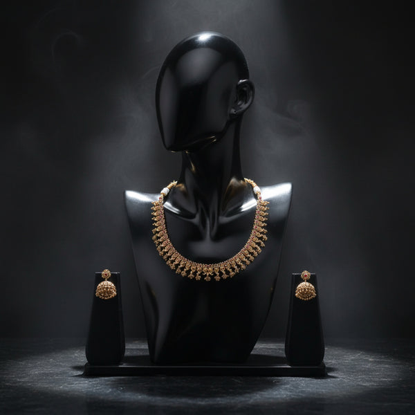 228537 Antique Classic Necklace Set With Matte Gold Plating