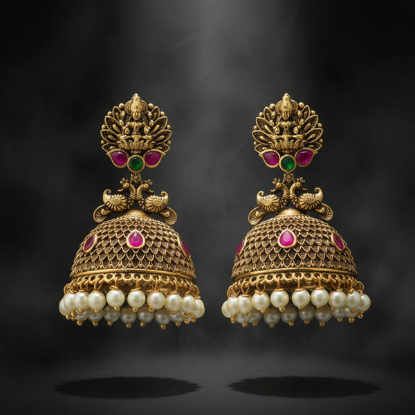 228542 Antique Temple Earring With Matte Gold Plating