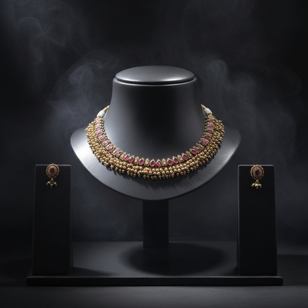 228546 Antique Classic Necklace Set With Matte Gold Plating