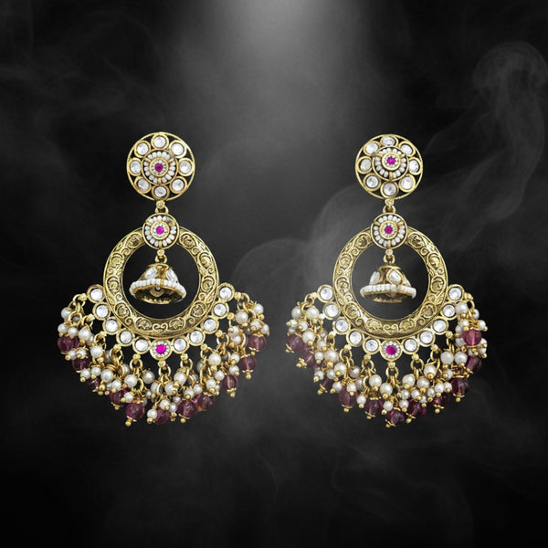 228567 Antique Moti Earring With Matte Gold Plating