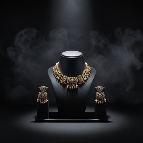 228572 Antique Classic Necklace Set With Matte Gold Plating