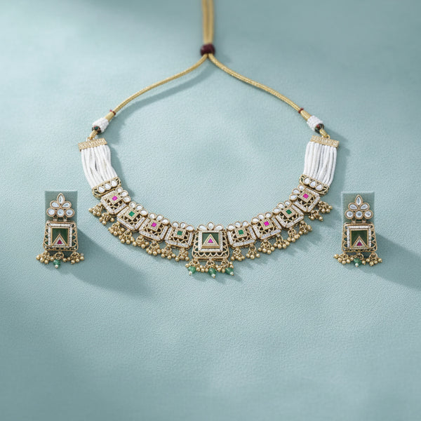 228680 Antique Classic Necklace Set With Matte Gold Plating