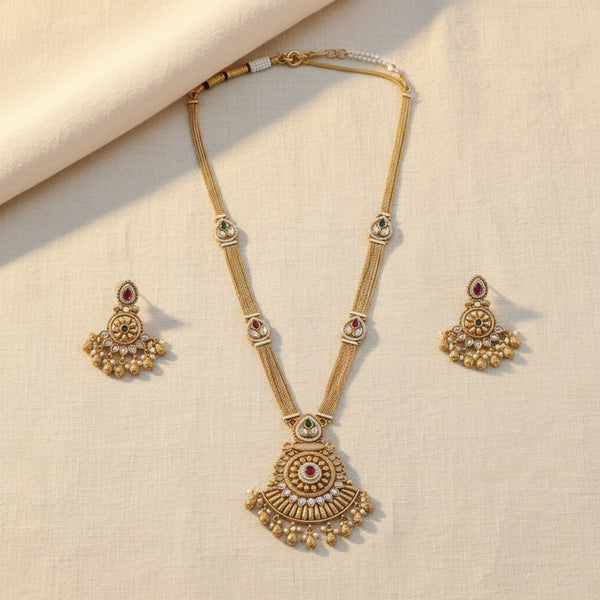 228688 Antique Long Necklace Set With Gold Plating