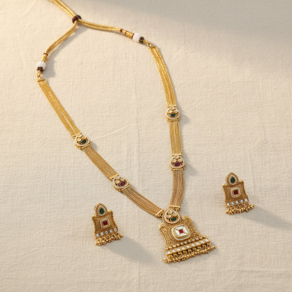 228689 Antique Long Necklace Set With Gold Plating