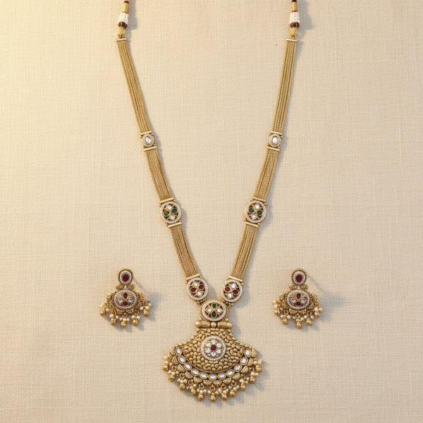 228690 Antique Long Necklace Set With Gold Plating