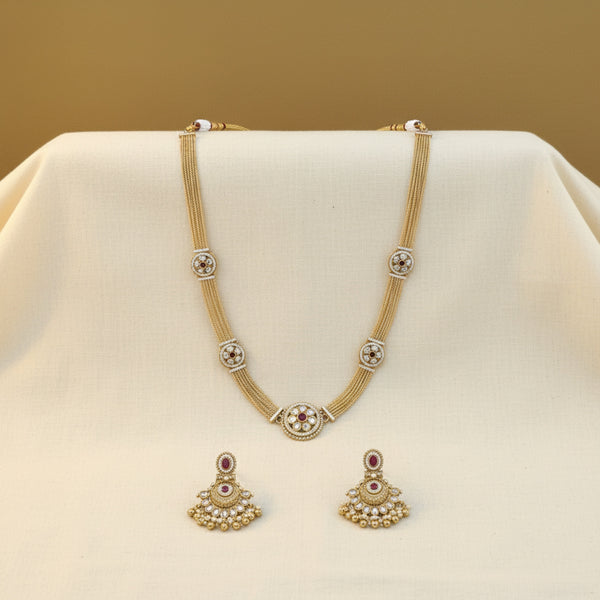 228691 Antique Long Necklace Set With Gold Plating