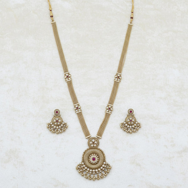 228692 Antique Long Necklace Set With Gold Plating