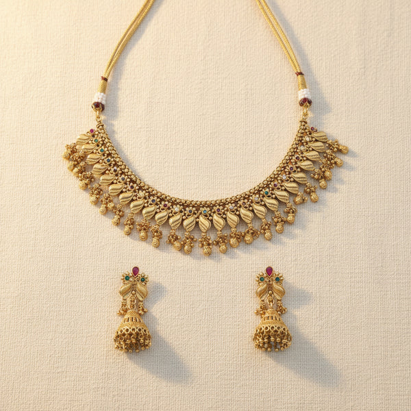 228705 Antique Classic Necklace Set With Matte Gold Plating