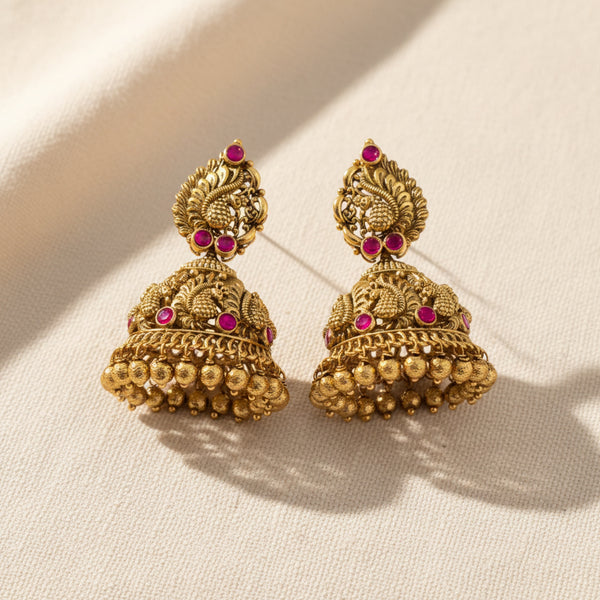 228735 Antique Jhumki With Gold Plating