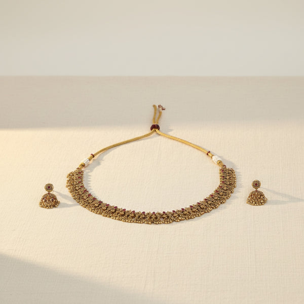228736 Antique South Indian Necklace Set With Gold Plating
