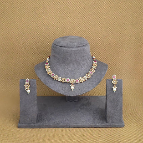 228756 Antique Moti Necklace Set With Gold Plating