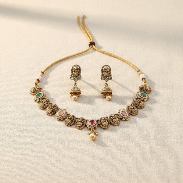 228760 Antique Temple Necklace Set With Gold Plating