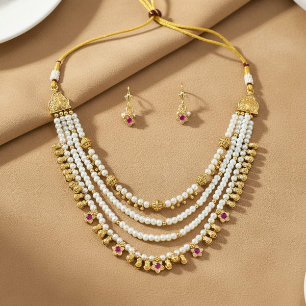228799 Antique Classic Mala Necklace Set With Gold Plating