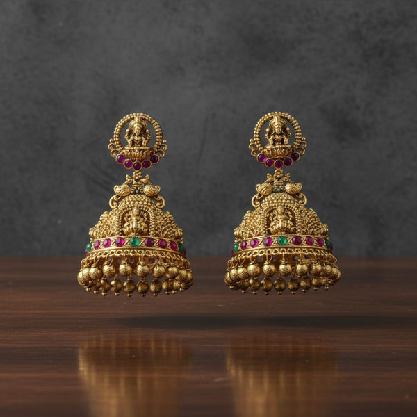 228800 Antique South Indian Earring With Matte Gold Plating