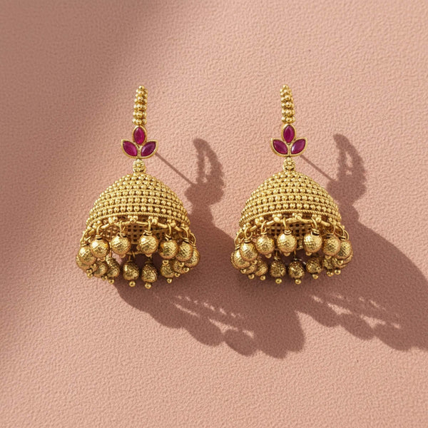 228848 Antique Jhumki With Matte Gold Plating