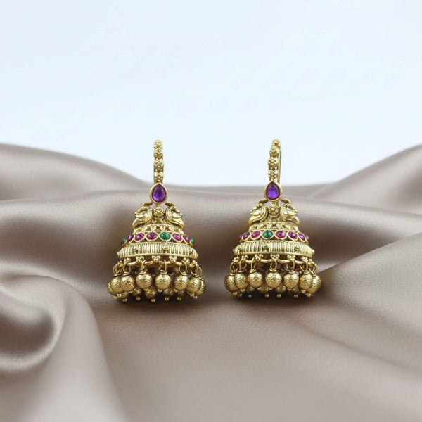 228852 Antique Jhumki With Matte Gold Plating