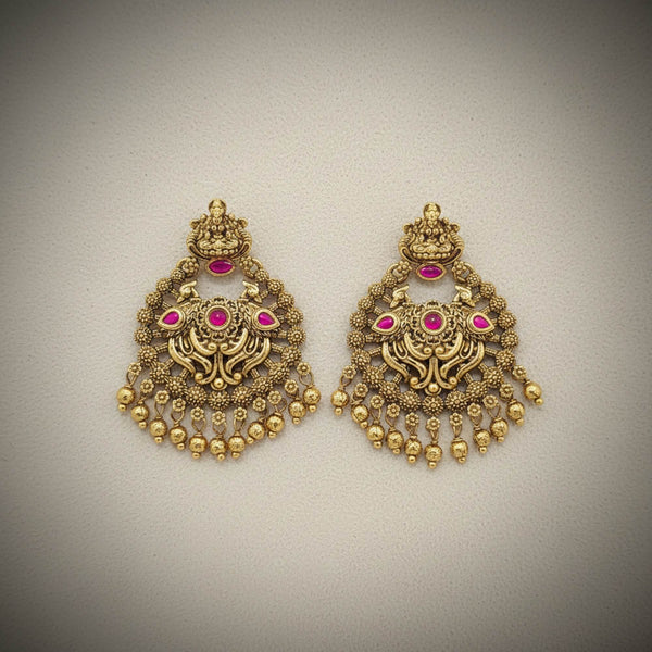 228853 Antique Temple Earring With Matte Gold Plating