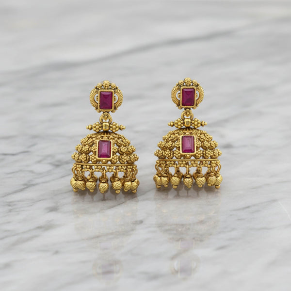 228855 Antique Jhumki With Matte Gold Plating