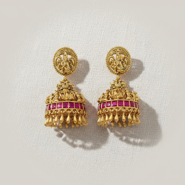 228856 Antique Temple Earring With Matte Gold Plating