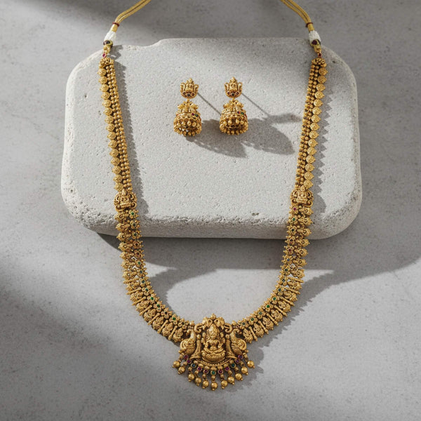 228859 Antique Long Necklace With Matte Gold Plating