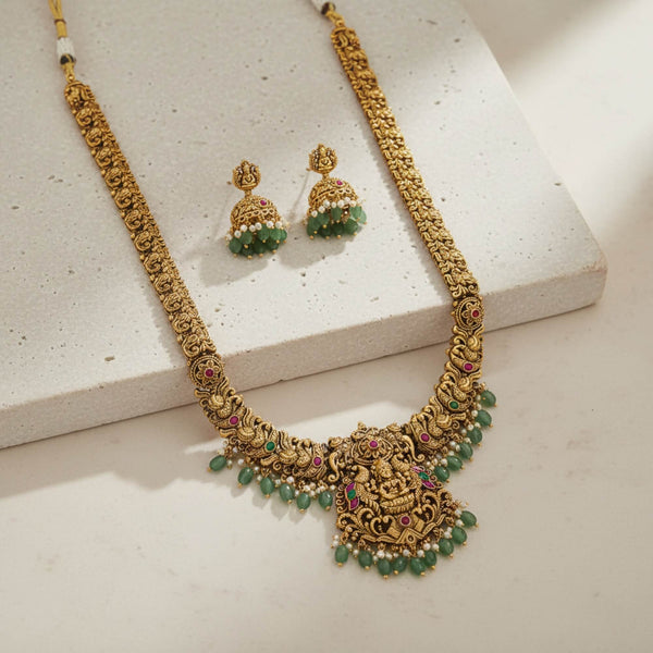 228860 Antique Long Necklace With Matte Gold Plating
