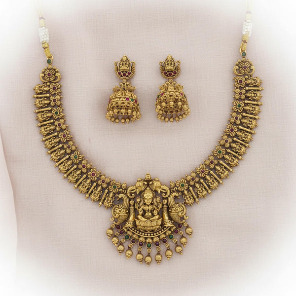 228861 Antique Temple Necklace With Matte Gold Plating