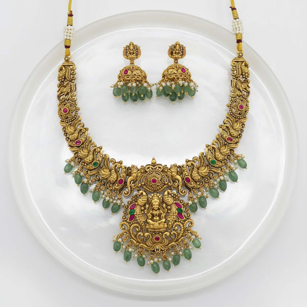 228862 Antique Temple Necklace With Matte Gold Plating