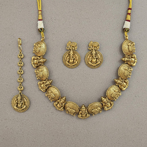 228880 Antique Temple Necklace With Matte Gold Plating