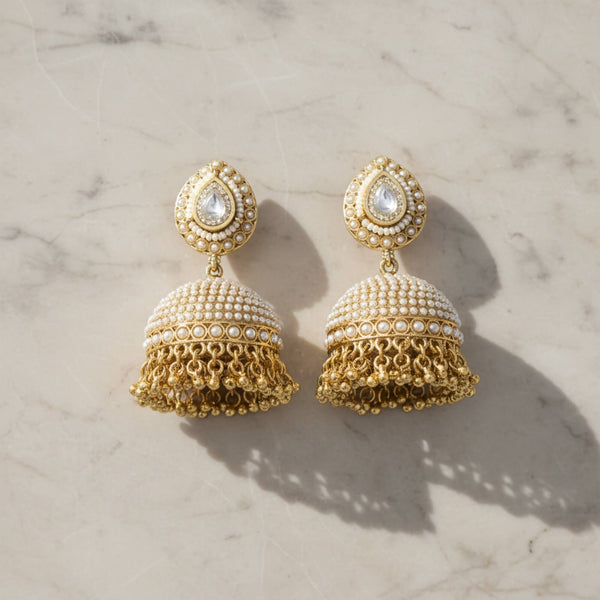 228895 Antique Jhumki With Matte Gold Plating