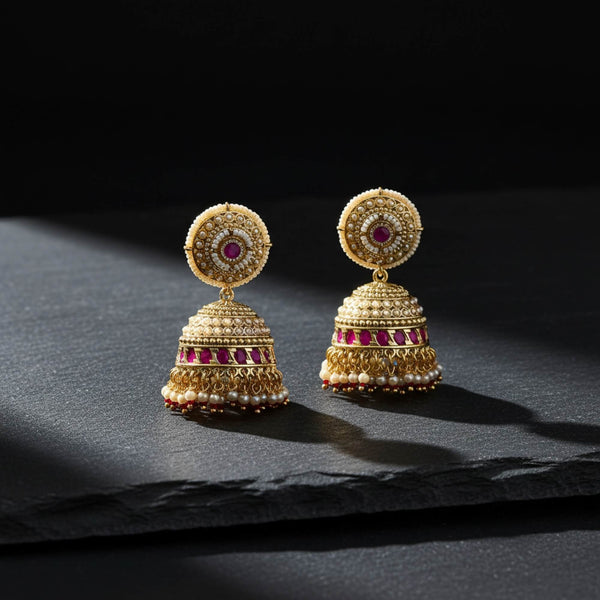 228902 Antique Jhumki With Gold Plating