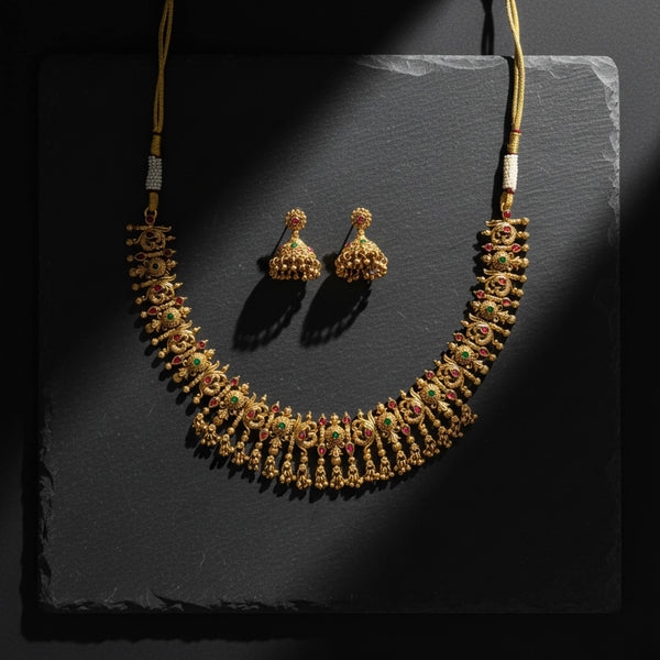 228922 Antique South Indian Necklace With Matte Gold Plating