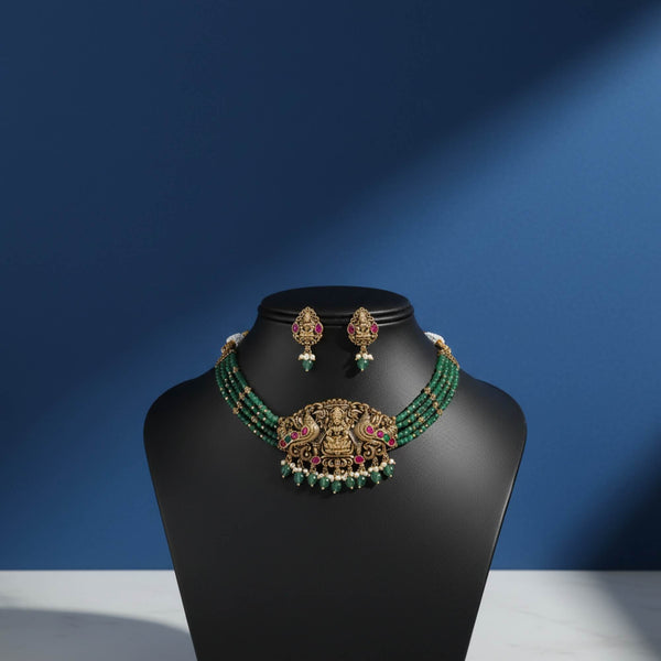 228923 Antique Choker Necklace With Matte Gold Plating