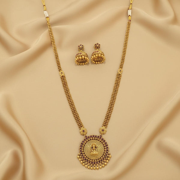 228987 Antique South Indian Pendant Set With Matte Gold Plating