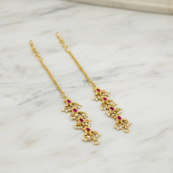 228994 Antique Moti Ear Chain With Gold Plating