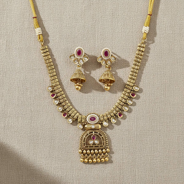 229035 Antique Classic Necklace Set Set With Matte Gold Plating