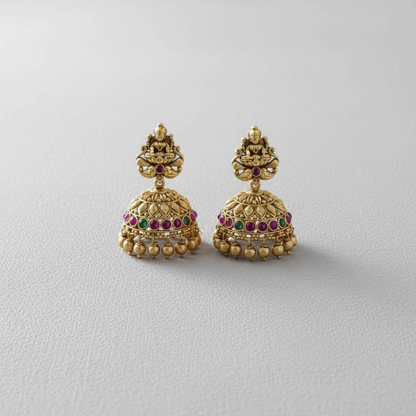 229116 Antique Jhumki With Matte Gold Plating