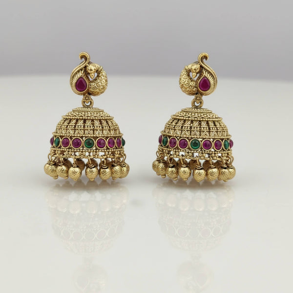 229120 Antique Jhumki With Matte Gold Plating