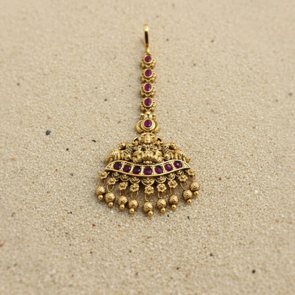 229121 Antique Temple Tikka With Matte Gold Plating