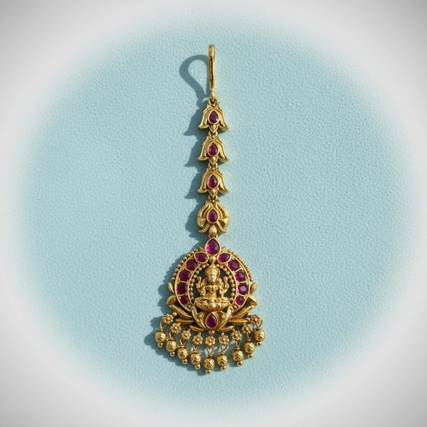229122 Antique Temple Tikka With Matte Gold Plating