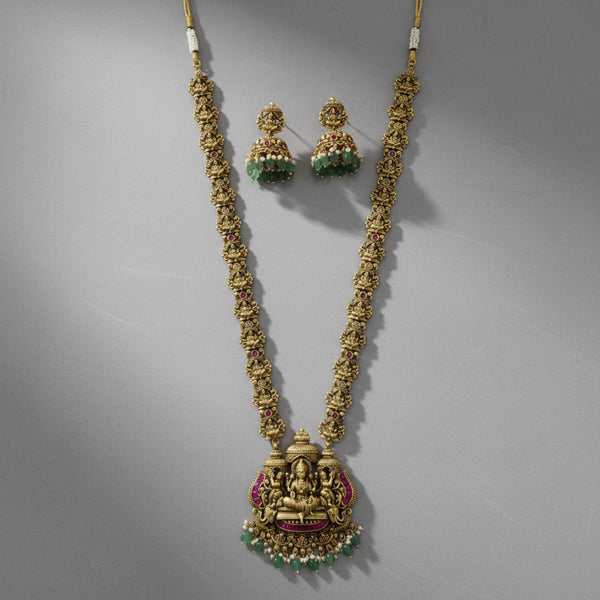229123 Antique Temple Necklace Set With Matte Gold Plating