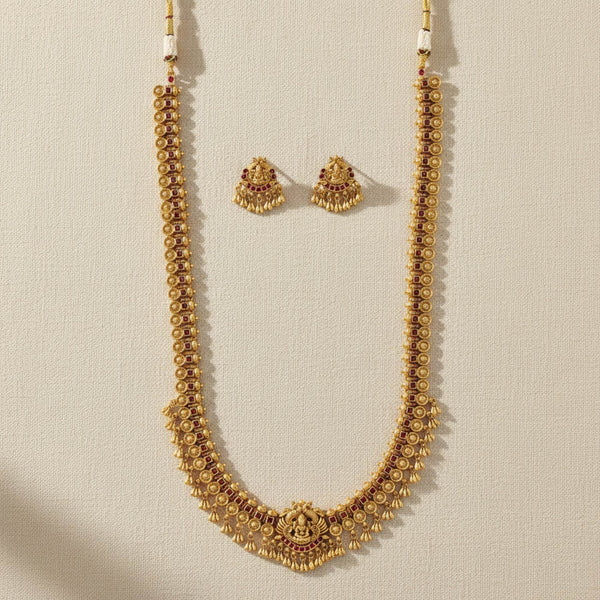229125 Antique South Indian Necklace Set With Matte Gold Plating