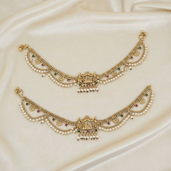 229171 Antique Moti Payal With Gold Plating