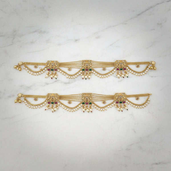 229172 Antique Moti Payal With Gold Plating