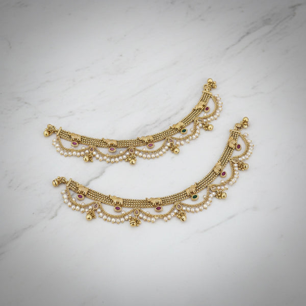 229173 Antique Moti Payal With Gold Plating