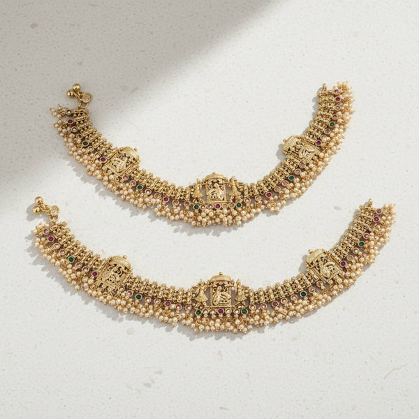 229174 Antique Moti Payal With Gold Plating