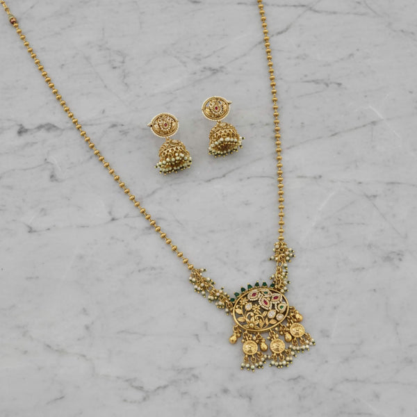 229175 Antique Moti Pendant Set With Gold Plating